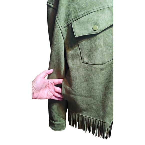 Canyon Retreat olive green faux suede south western fringe tassels jacket size M - Picture 3 of 10